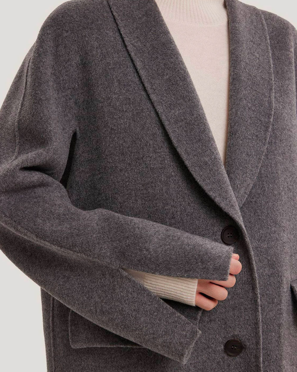 Single-Breasted Back Vent Long Wool Coat image 3