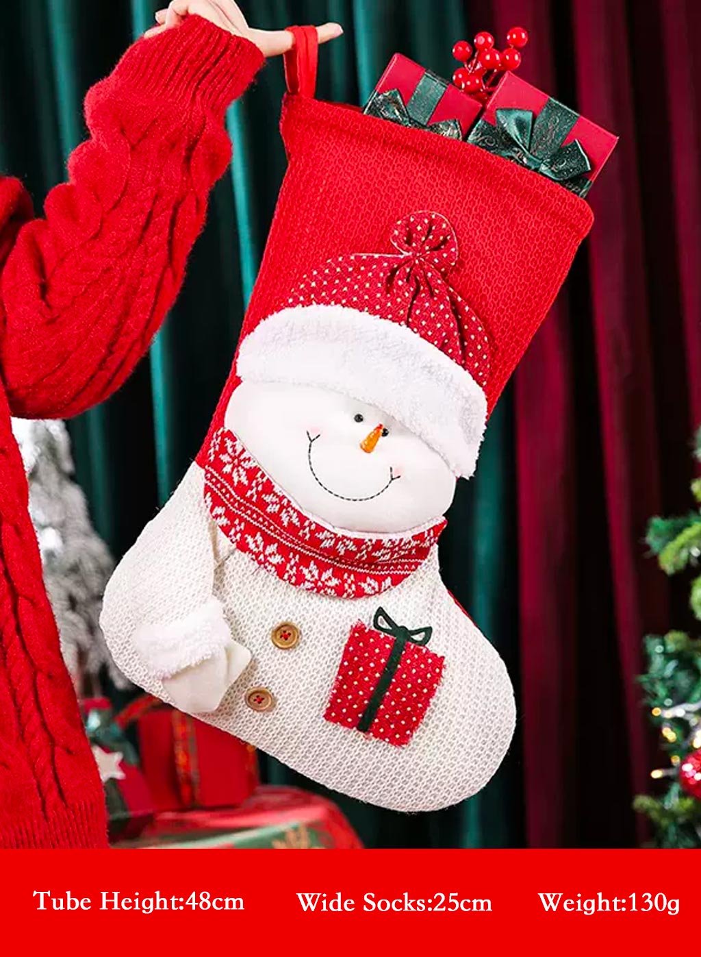 Christmas socks shaped gift bag - Mexican Red, OS image