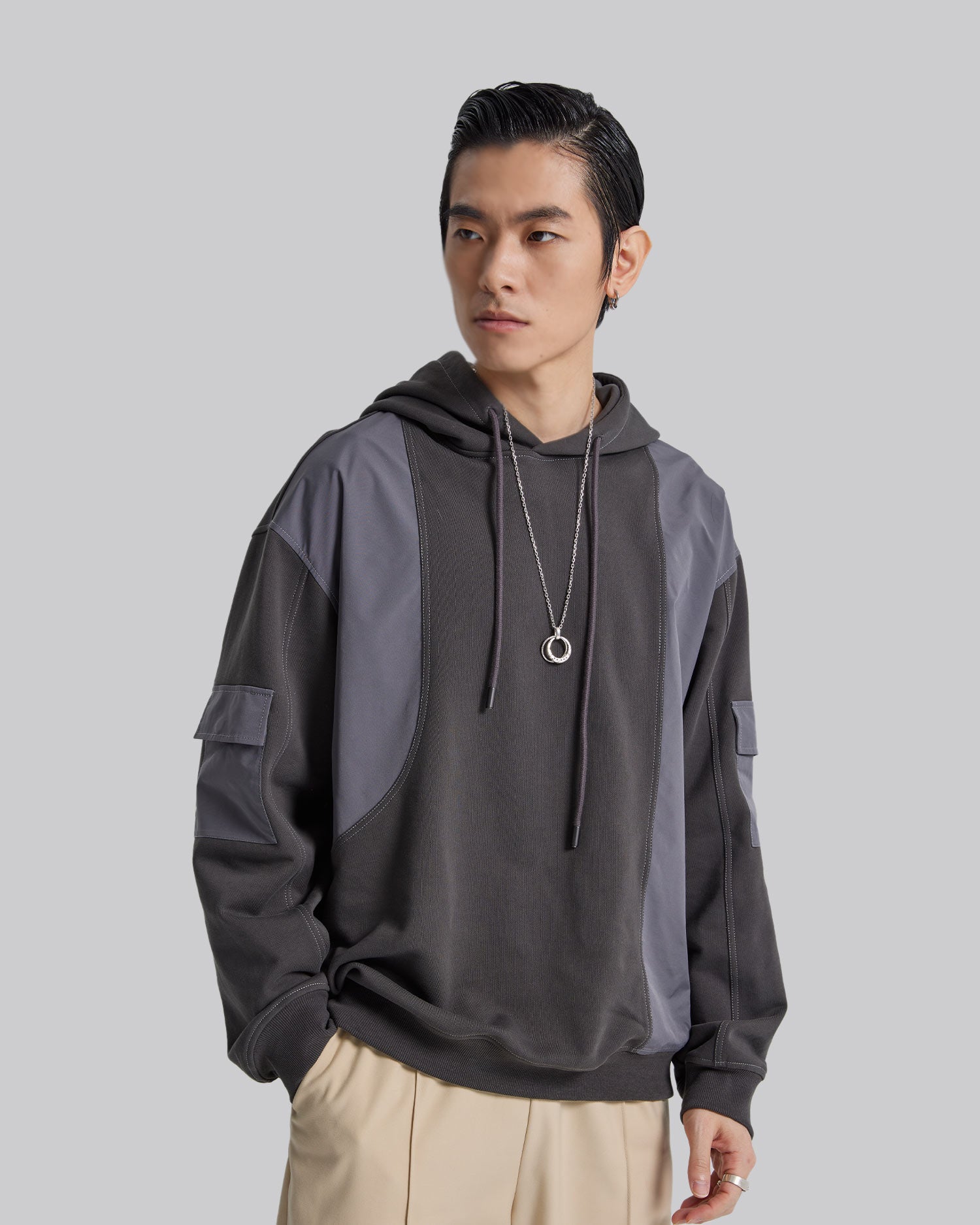 Arm-Pockets Paneled Hoodie image 1