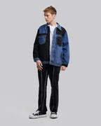 Two-Tone Patchwork Jacket - Blue, L image
