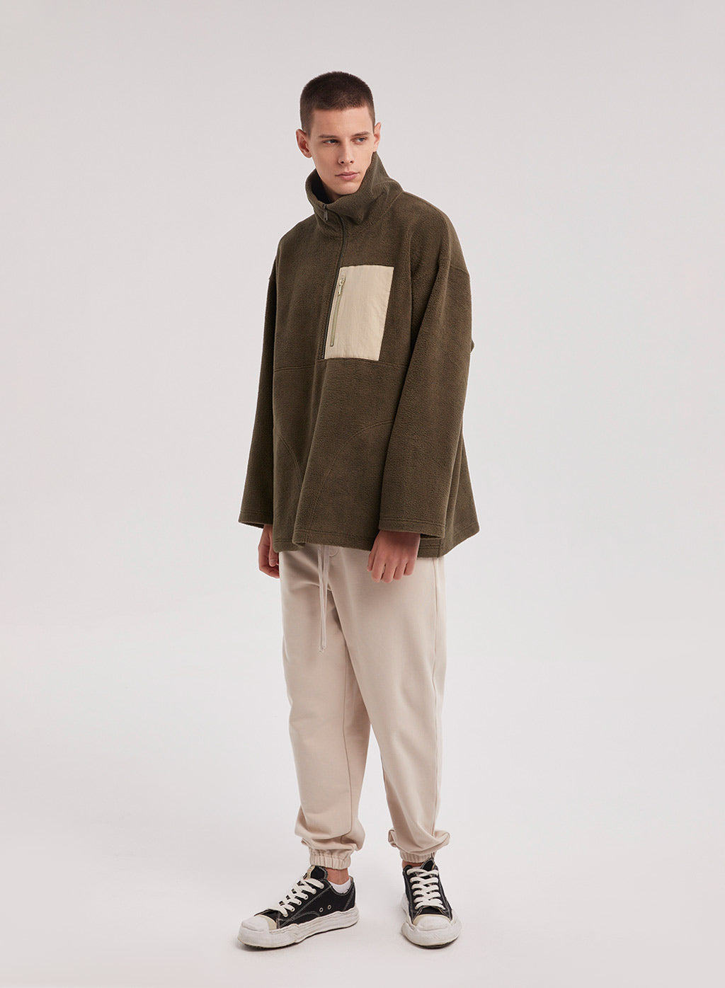 Half-Zip Patch Fleece Sweatshirt - Dark Wood, S image