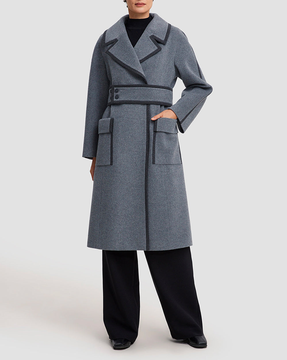 Belted Trimmed Wool-Cashmere Coat - Grey, XL image