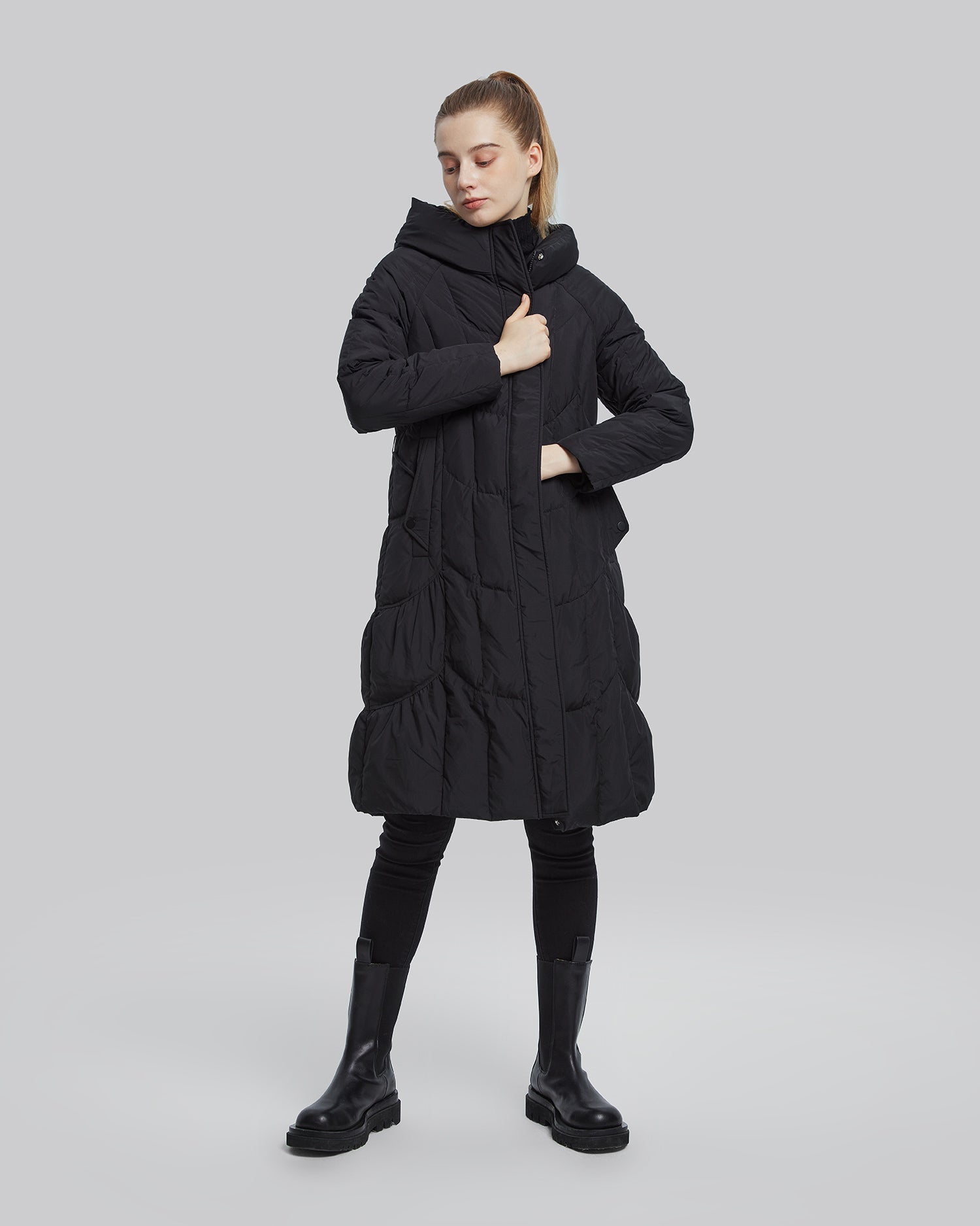 Belted Duck Down Jacket - Black, S image