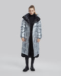 Long Puffer Jacket with Adjustable Waistline - Silver, S image