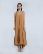 Silky Open Back Long Dress - Mustard, OS image