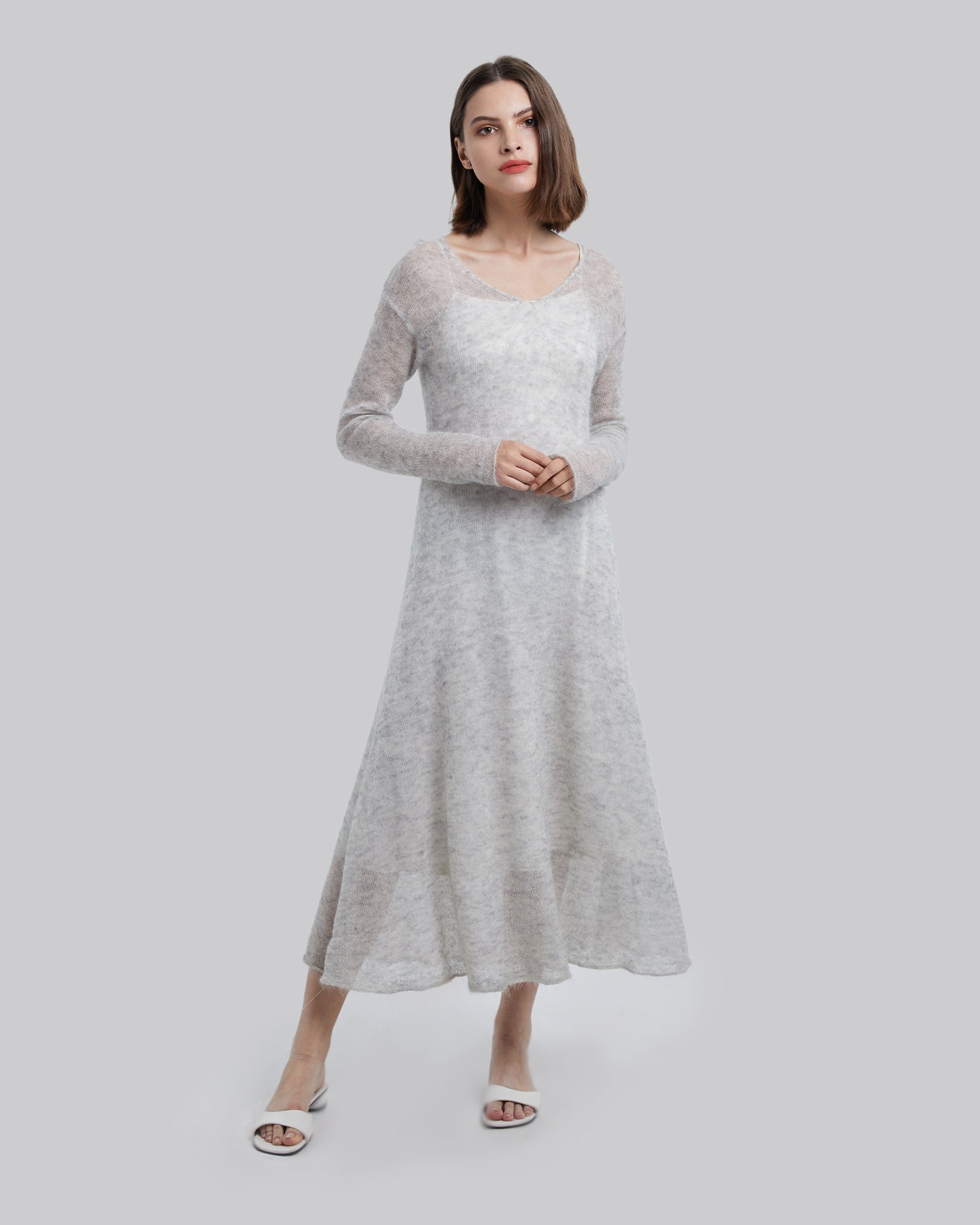 V-Slope Overlay Dress - Grey, M image