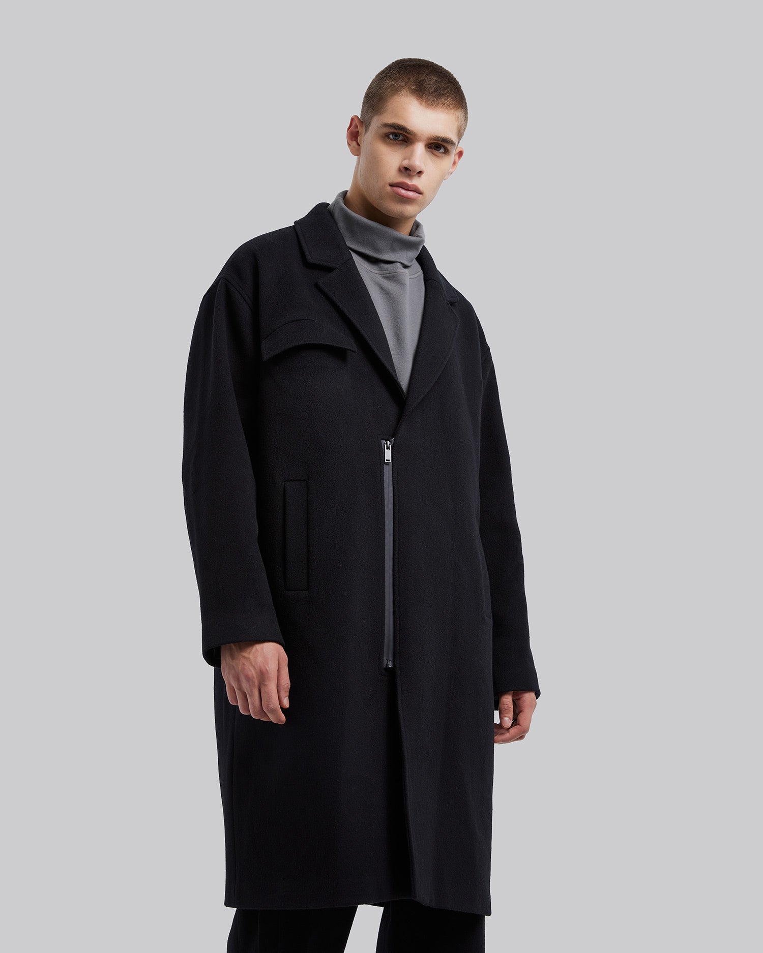 Zip Front Wool Long Coat image 1