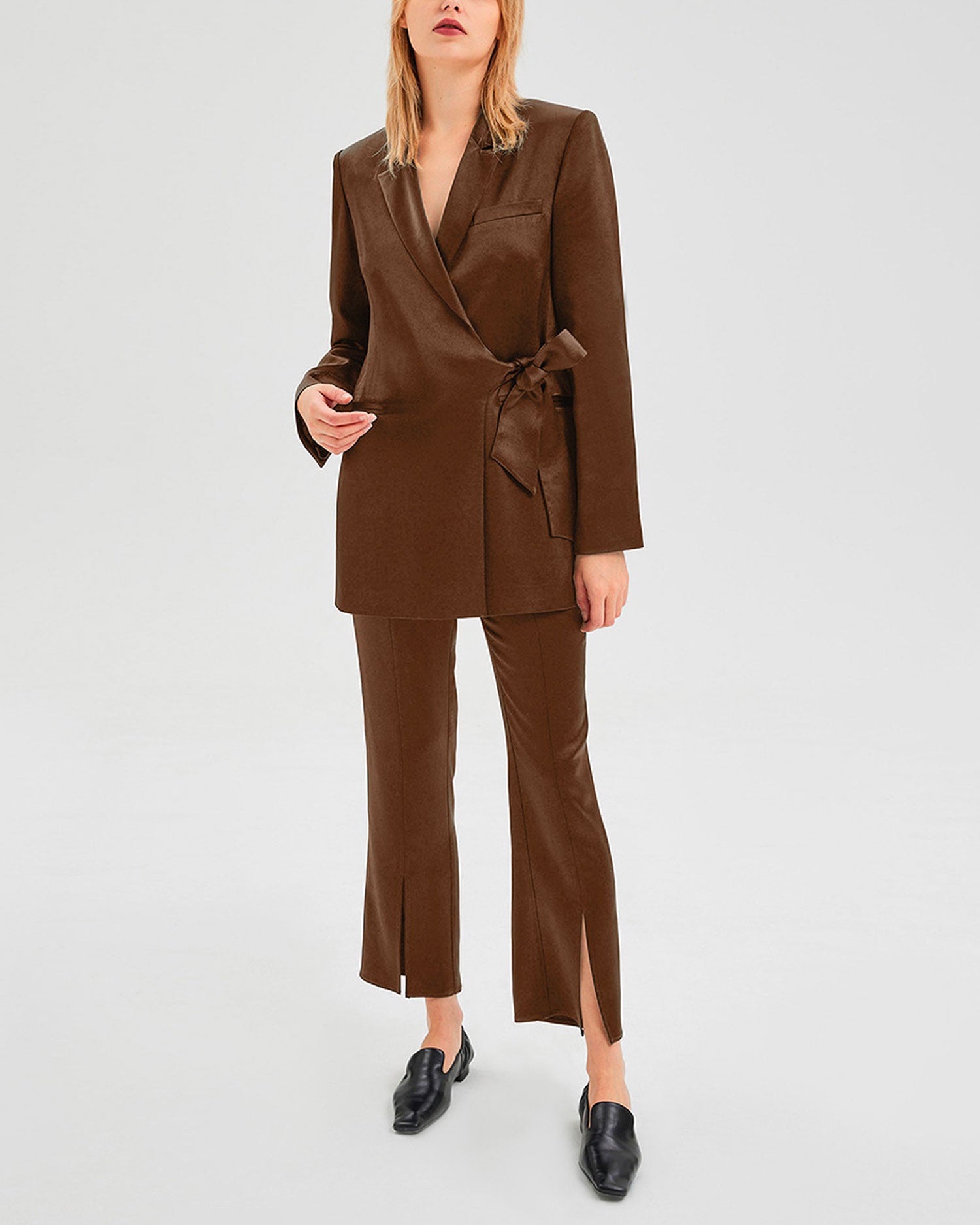 1 X Front Slit Wide-Leg Trousers - Champagne, S image