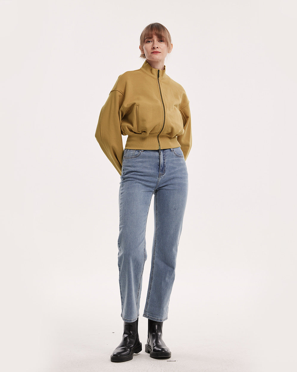 High-Neck Bomber Jacket - Butter, L image
