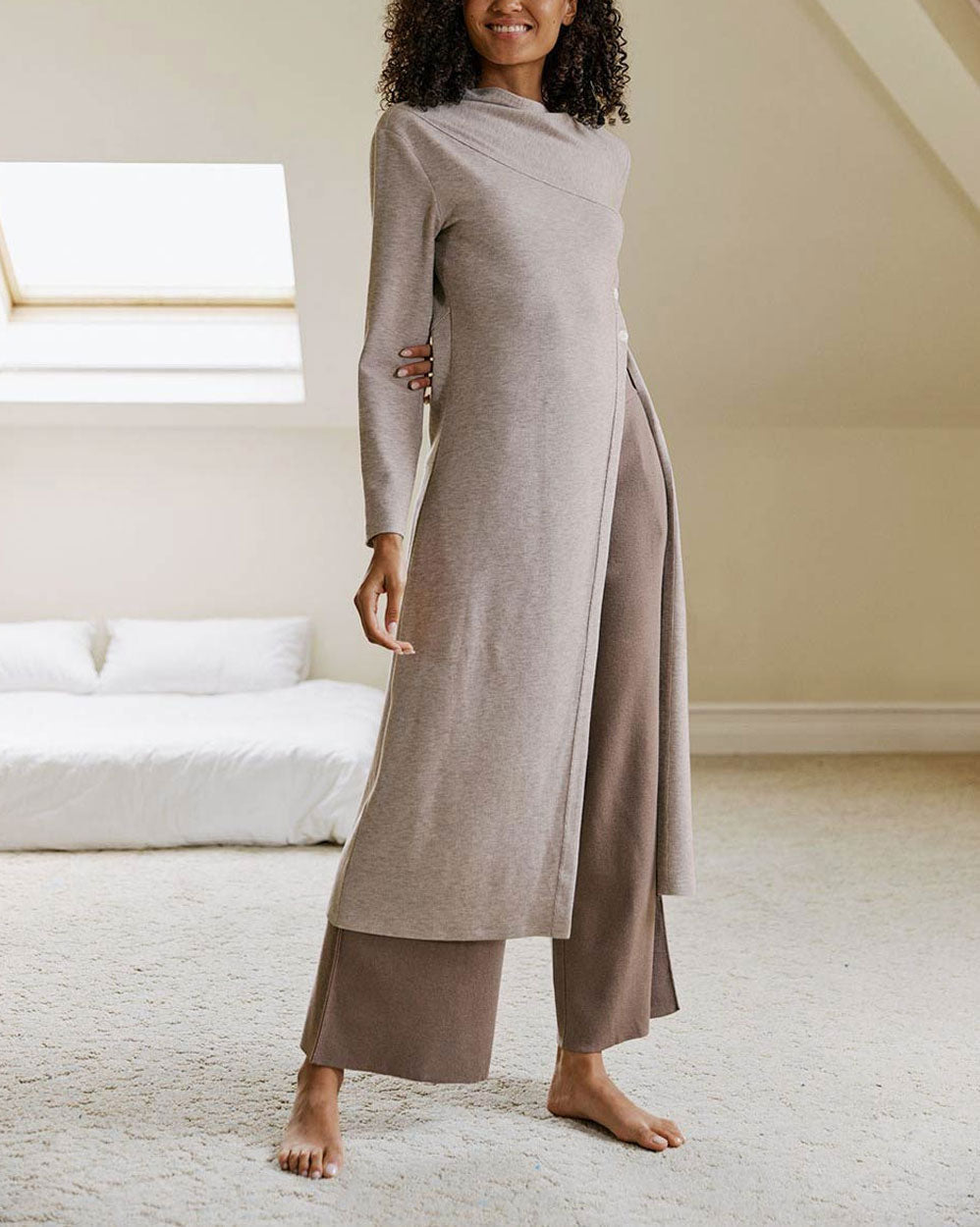 Roll Neck Knit Tunic - Grey, S image