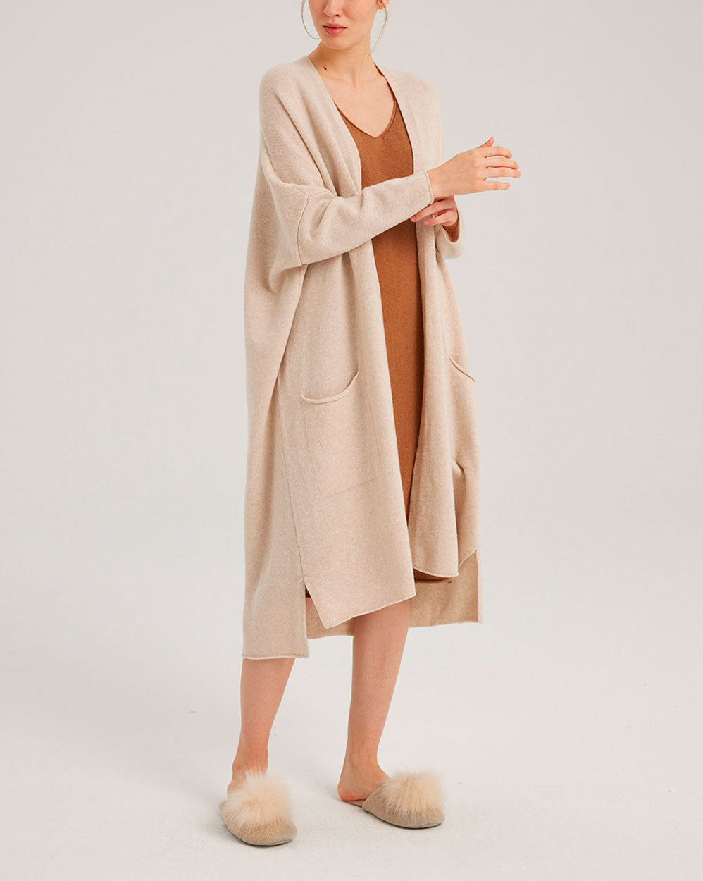 Pure Wool Open Front Long Cardigan - Lunar, L image