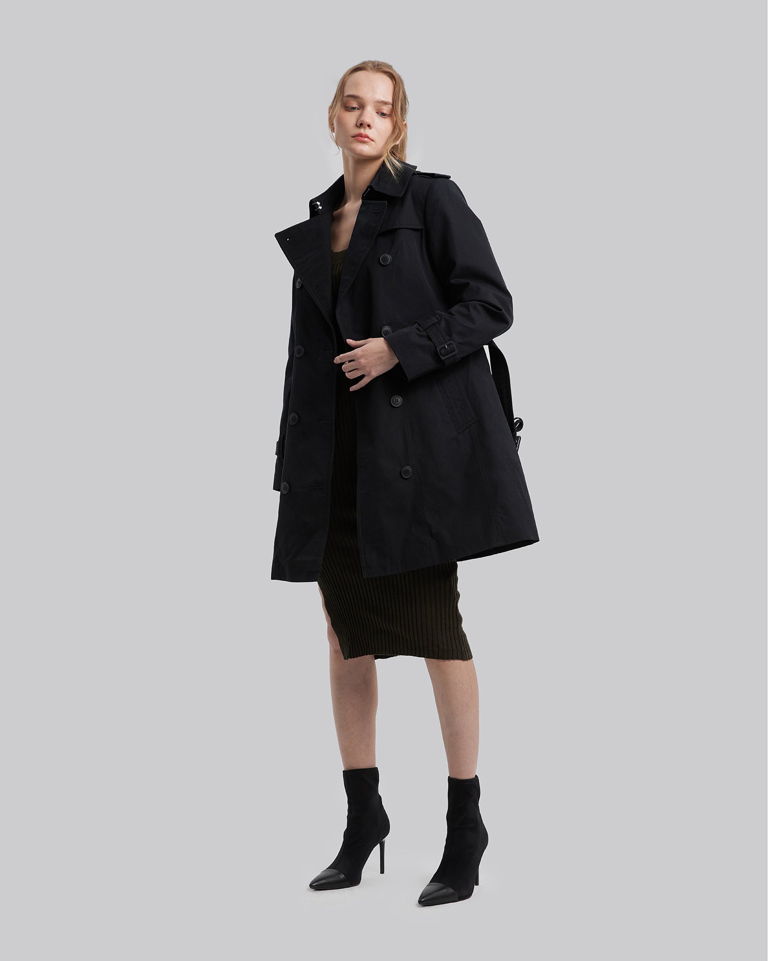 2-in-1 Elegant Puffer Trench Coat - Black, S image