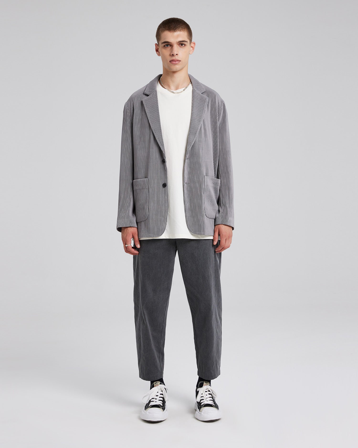 Vertical Ribbed Blazer - Grey, M image