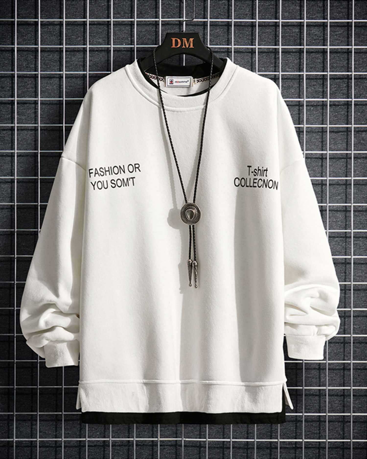 Fake Two-Piece Crew Sweatshirt - Ivory, M image