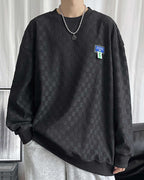 Plaid Jacquard Crewneck Sweatshirt - Black, XXXL image