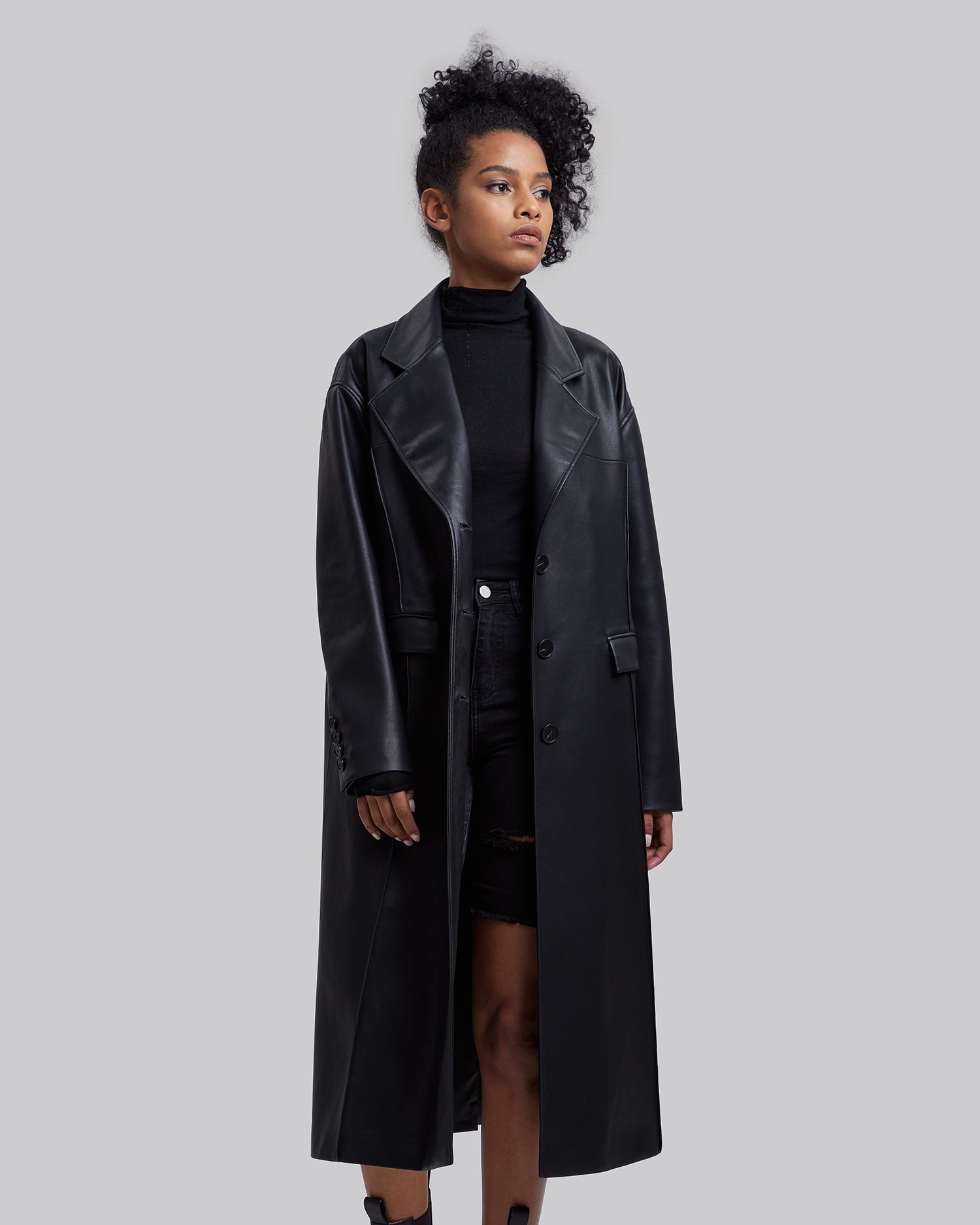 Faux Leather Coat with Pinched Pleats image 1