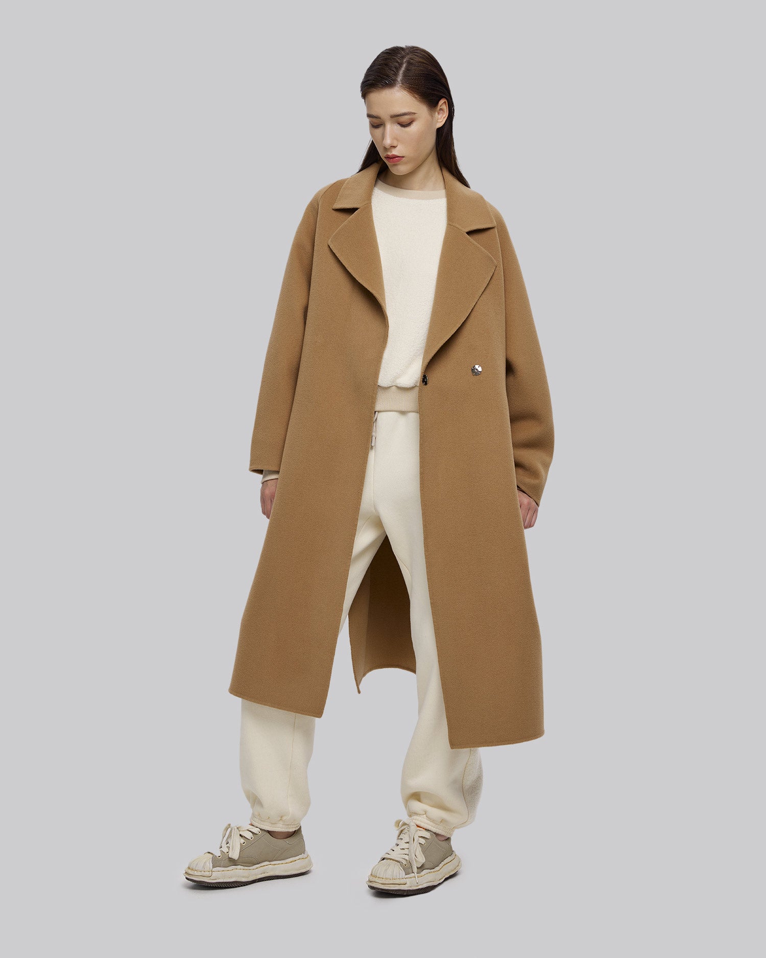 Wool Notched Lapel Coat - Camel, L image
