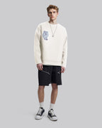 High Low Hem Graphic Sweatshirt - Beige &amp; Blue, S image
