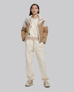 High Collar V-Shape Puffer Jacket - Beige &amp; Camel, L image