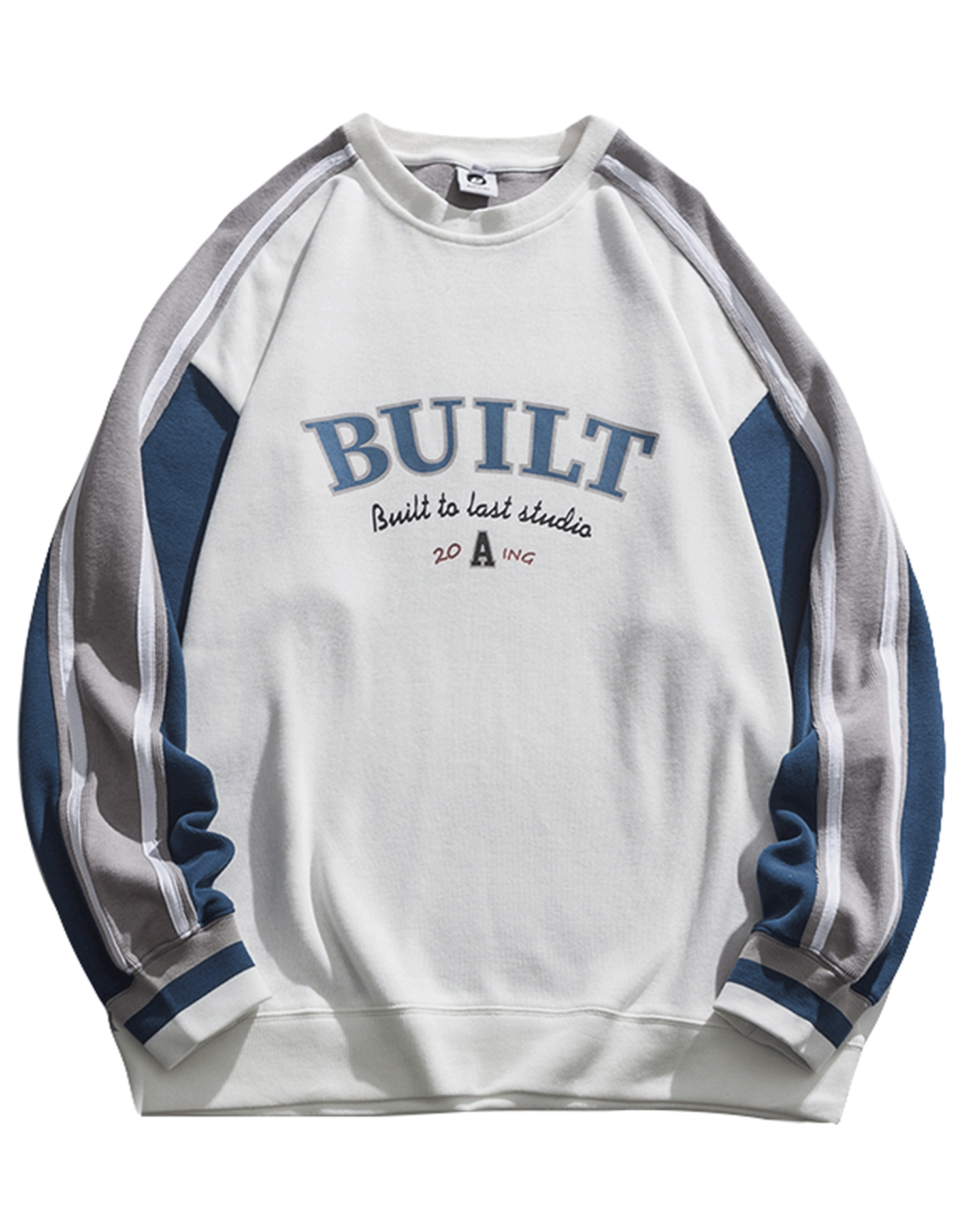 Vintage Colorblock Cotton Sweatshirt - Gray White, M image