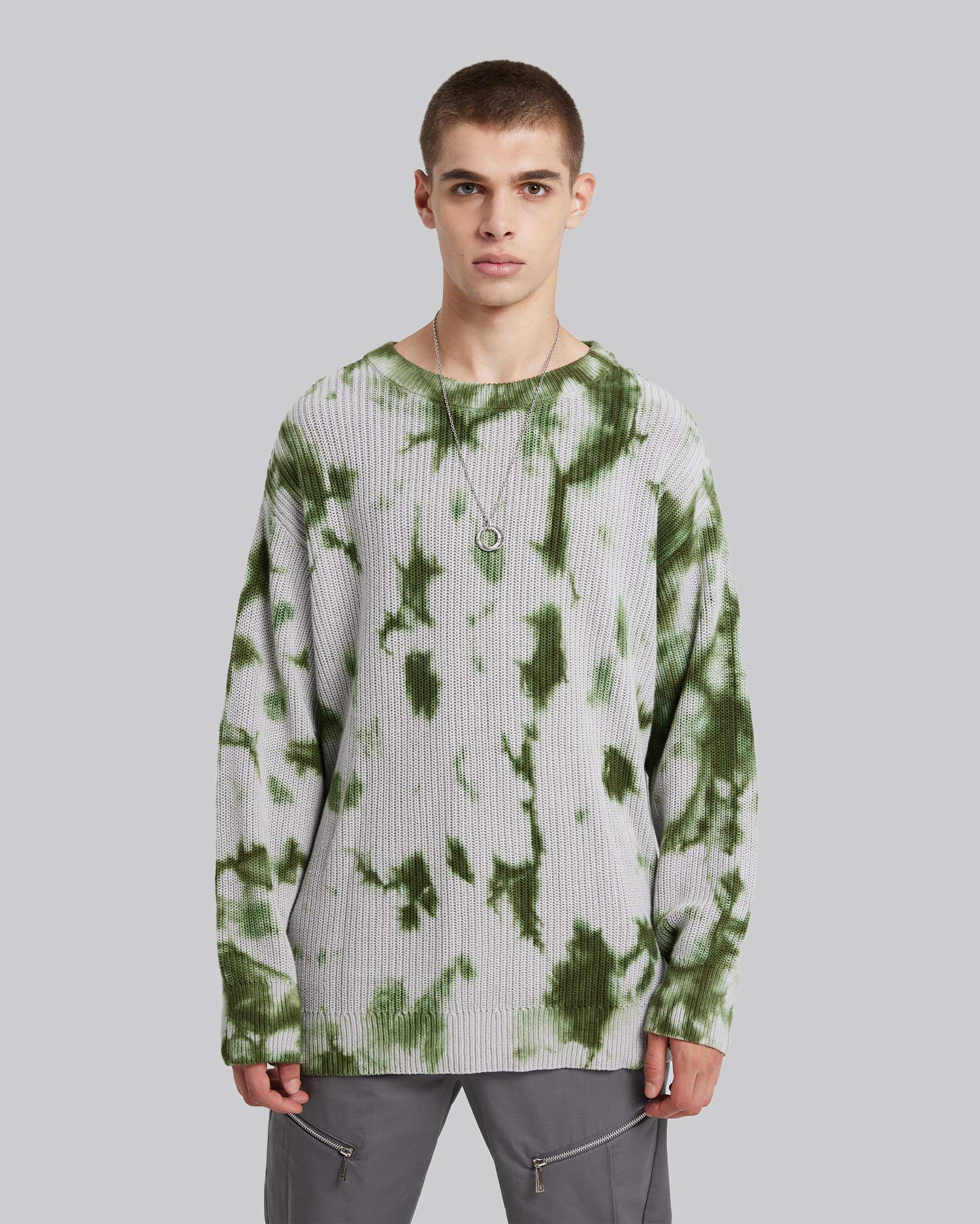 Cotton Pull-Over in Green &amp; Grey image 1