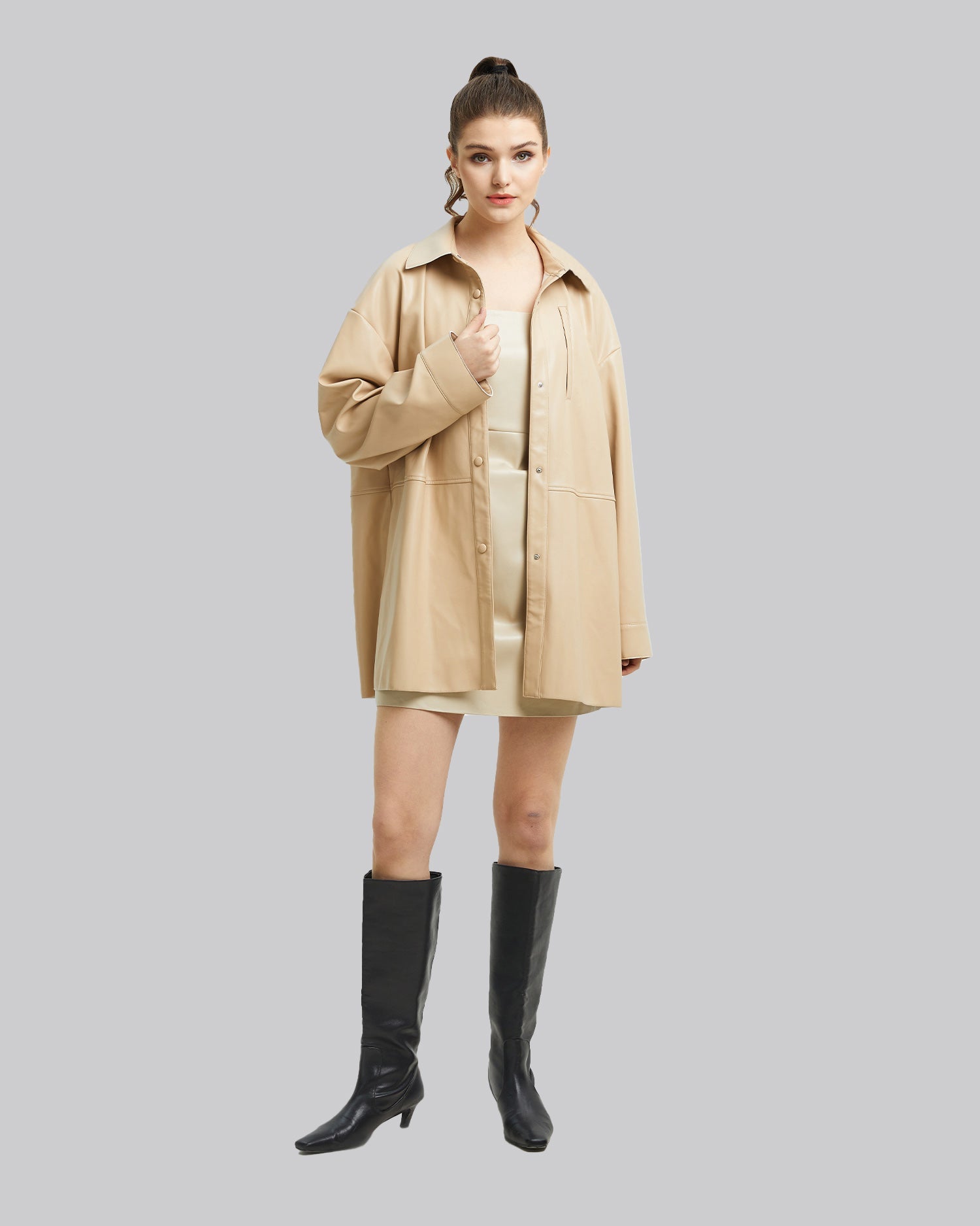 Pristine Faux-Leather Jacket - Beige, M image