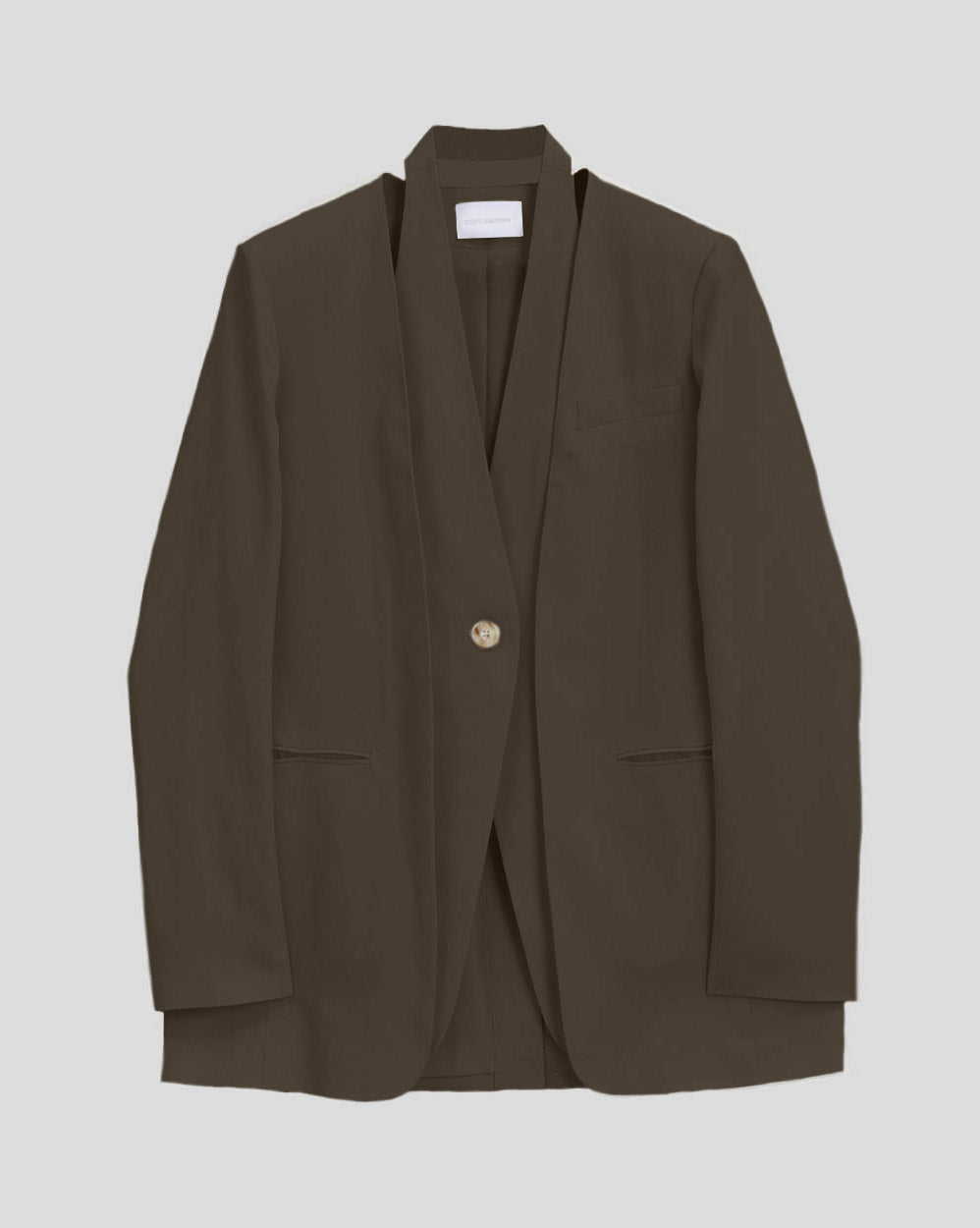 1 × Linen Layered Blazer - Taupe, M image