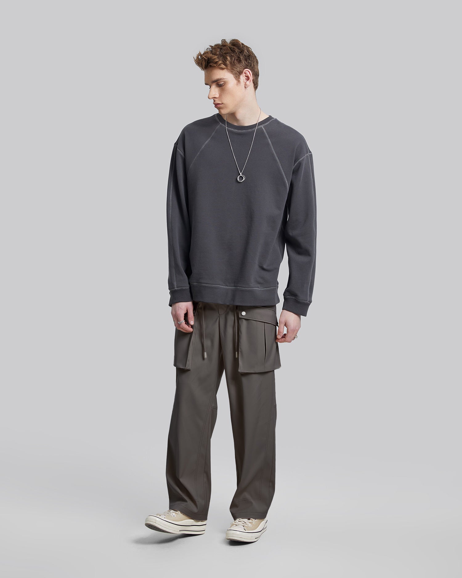 Drawstring Cargo Pants - Grey, M image