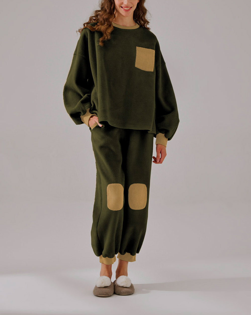 Fleece Color-Block Joggers - ForestGreen, S image