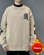 Layered Neck Cotton Sweatshirt - Beige, 4XL image
