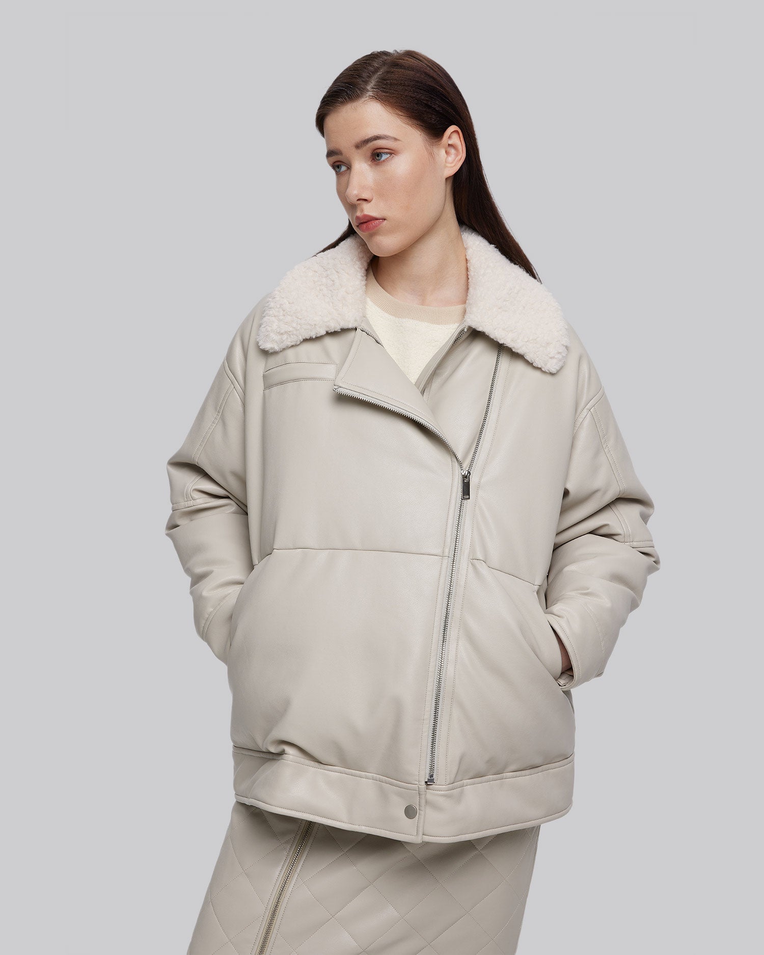 Off-Center Zipper Padded Jacket image 1