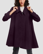 Cape-Shape Cashmere Coat - Eggplant, M image