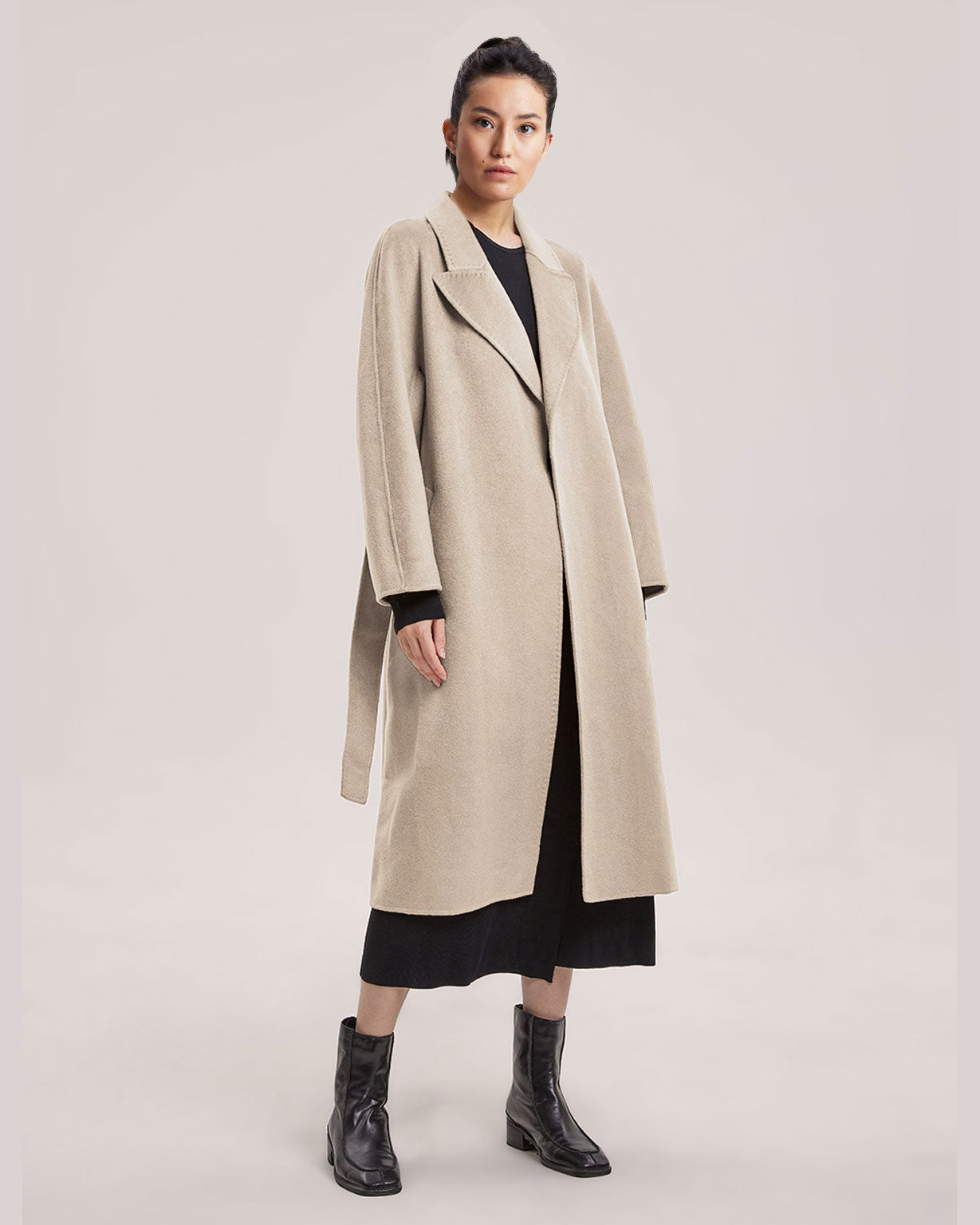 Woolen Long Wrap Coat - Beige, L image