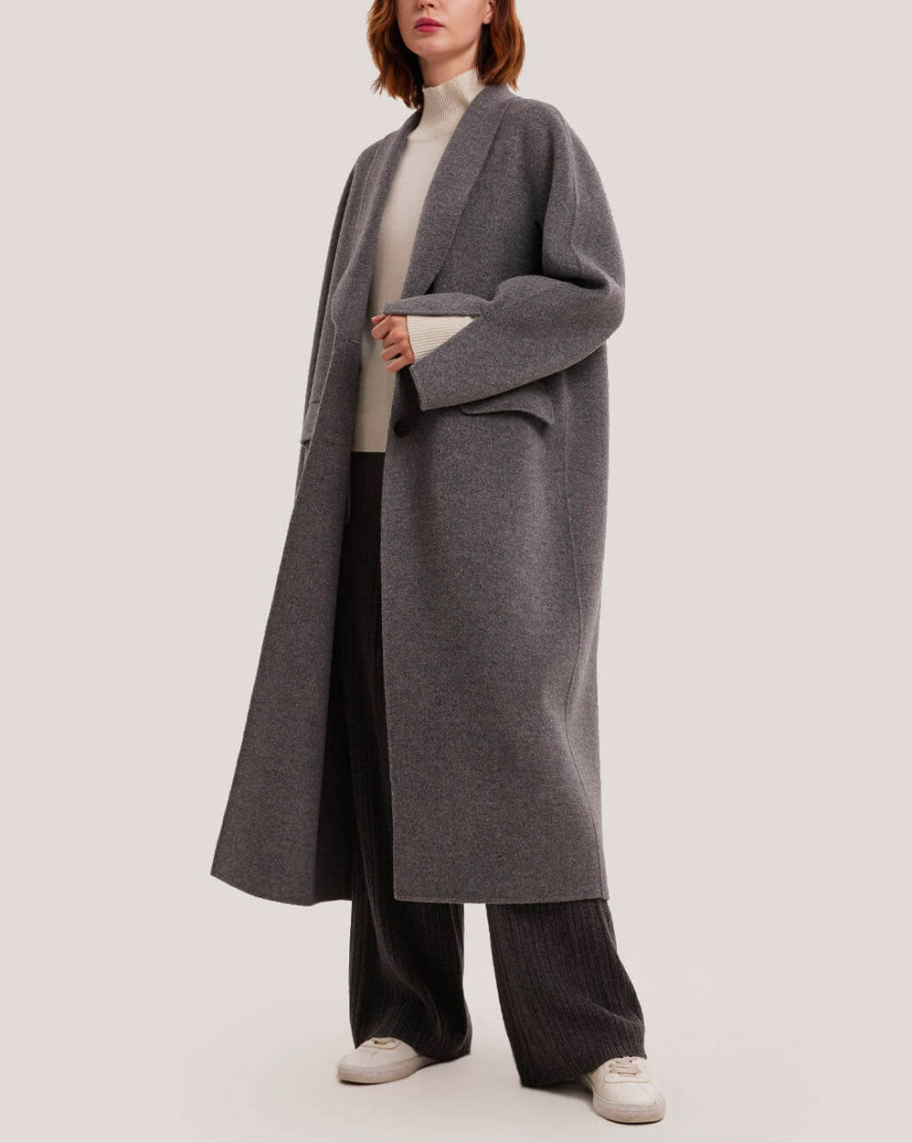 Single-Breasted Back Vent Long Wool Coat image 1