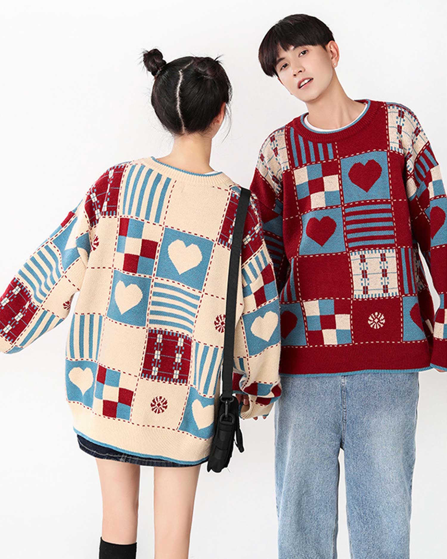 Knitted Patchwork Crew Jumper image 1