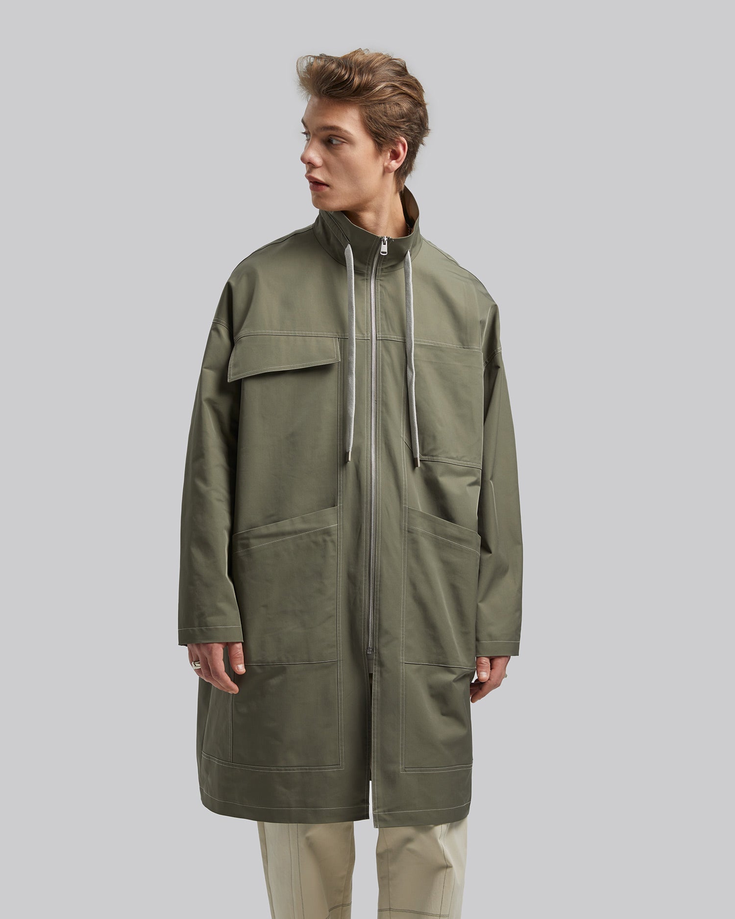 Drawstring Multi-Pocket Long Coat image 1