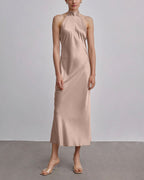 Halterneck Silk Maxi Dress - Desert-Rose, M image