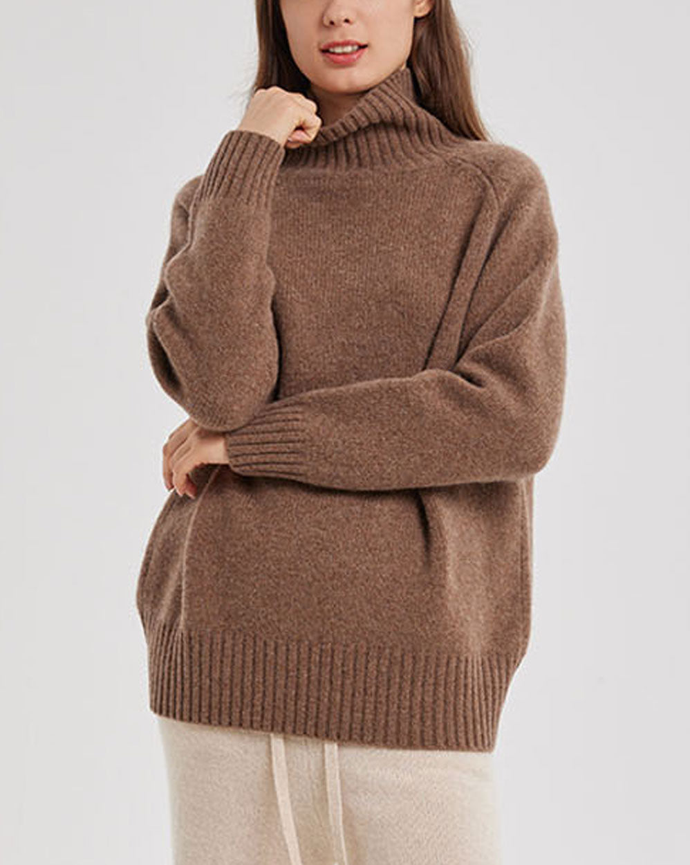 Turtleneck Basic Yak-Wool Sweater - Rosy Brown, M image