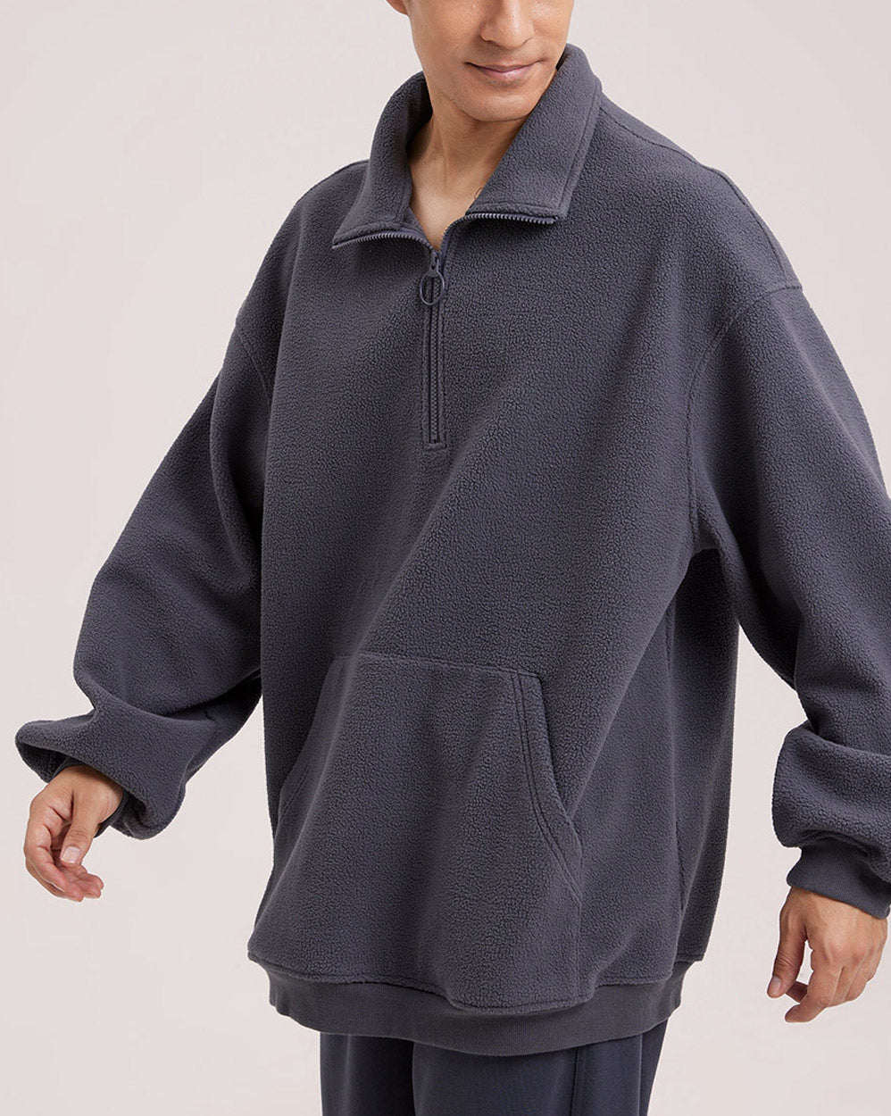 Plain Half-Zip Fleece Sweatshirt image 2