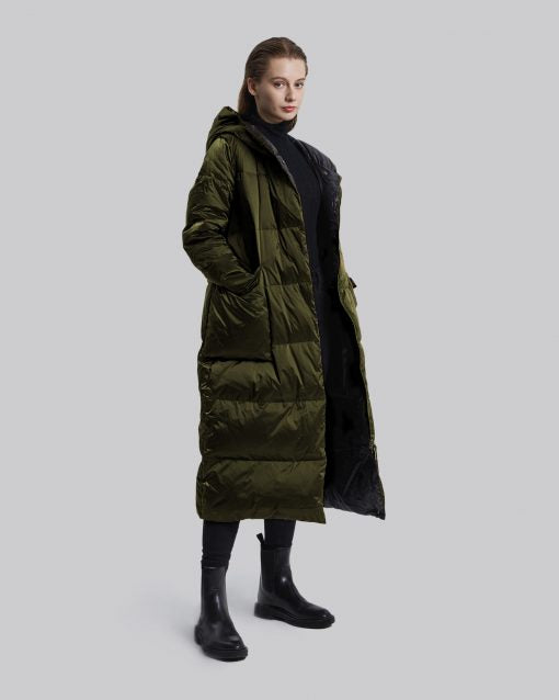 Calf-Length Hooded Jacket - Olive, S image