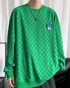 Plaid Jacquard Crewneck Sweatshirt - Green, L image