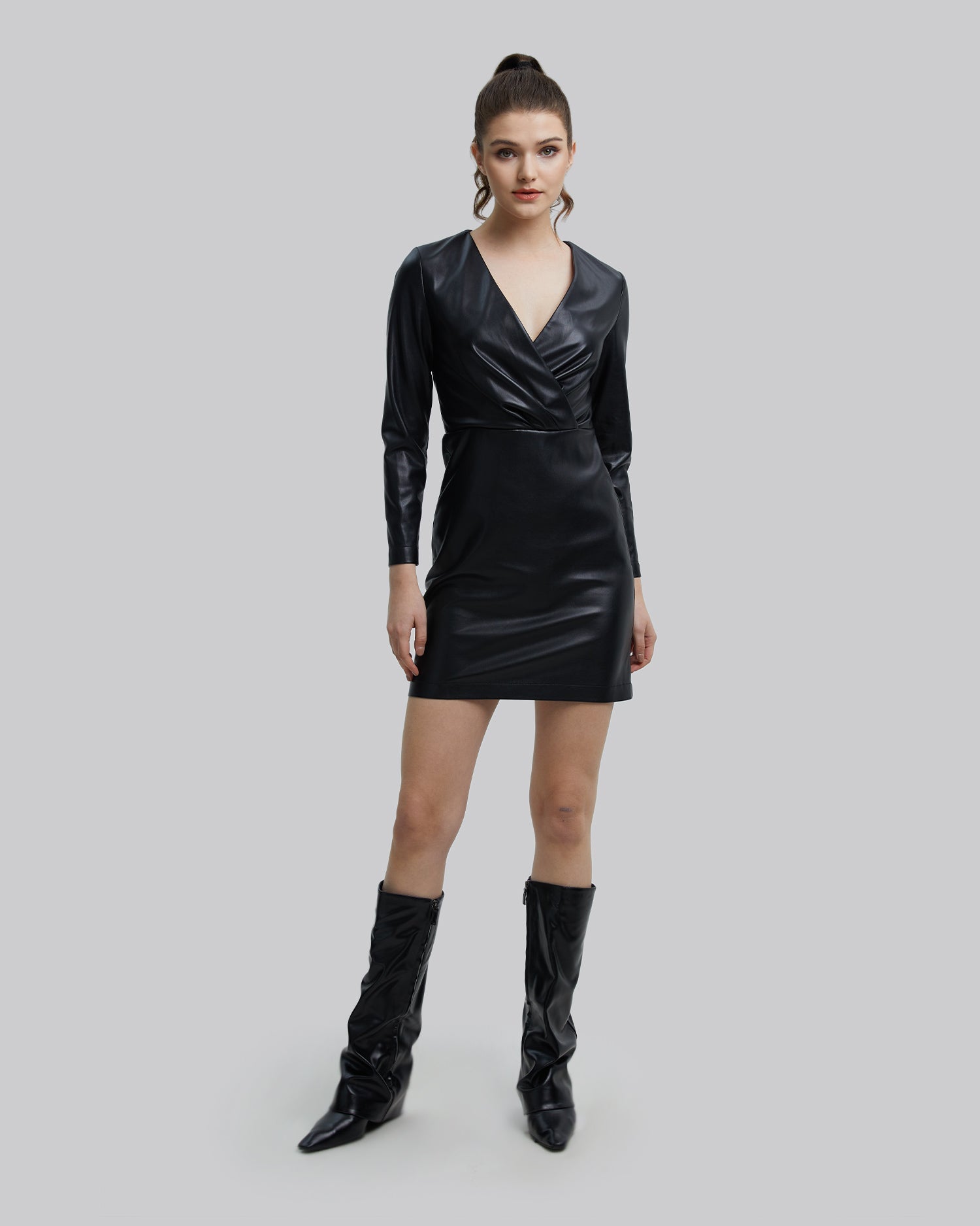 Faux-Leather Jacket-Dress - Black, L image