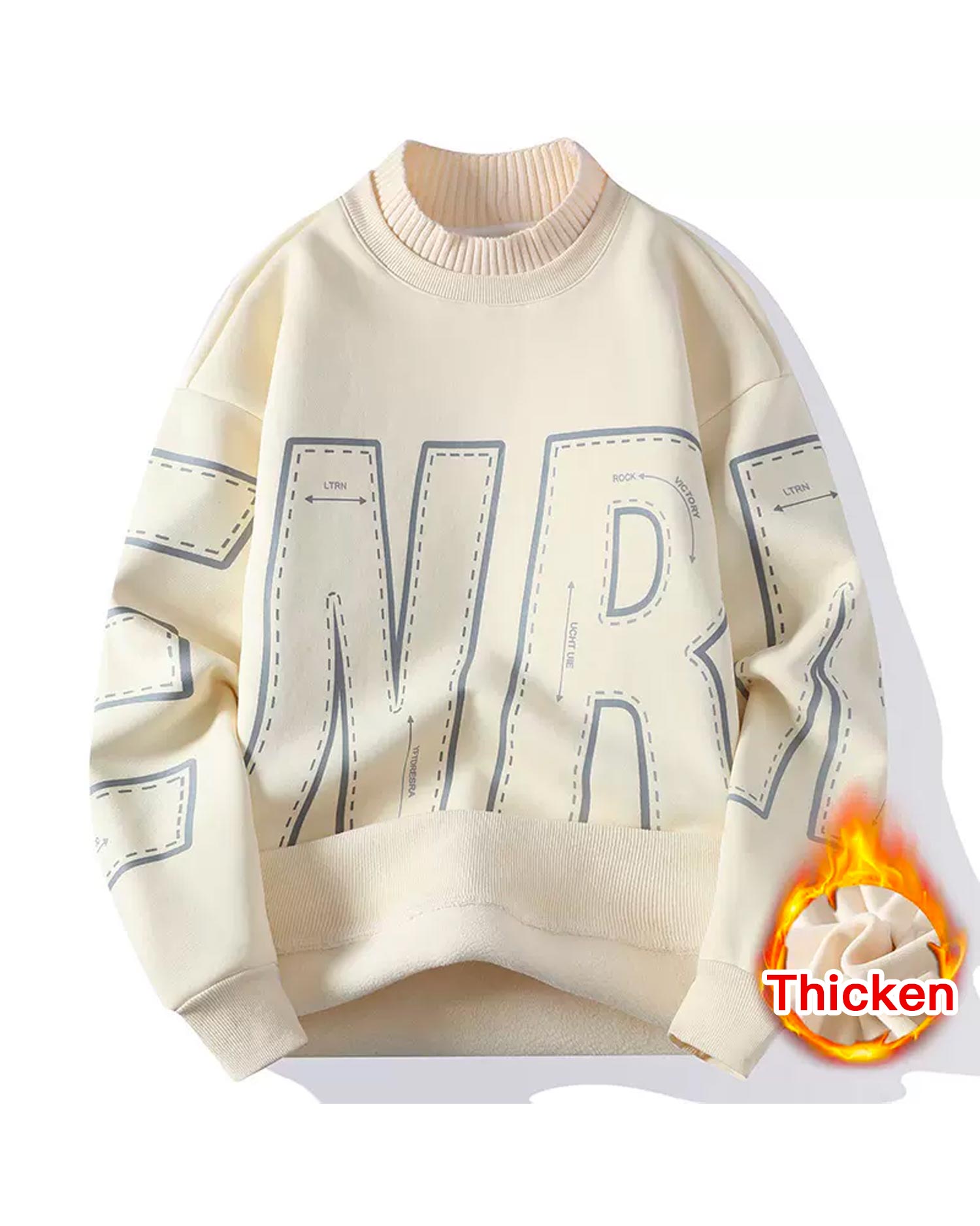 Fake Two-Piece Cotton Sweatshirt - Ecru White, XXXL image