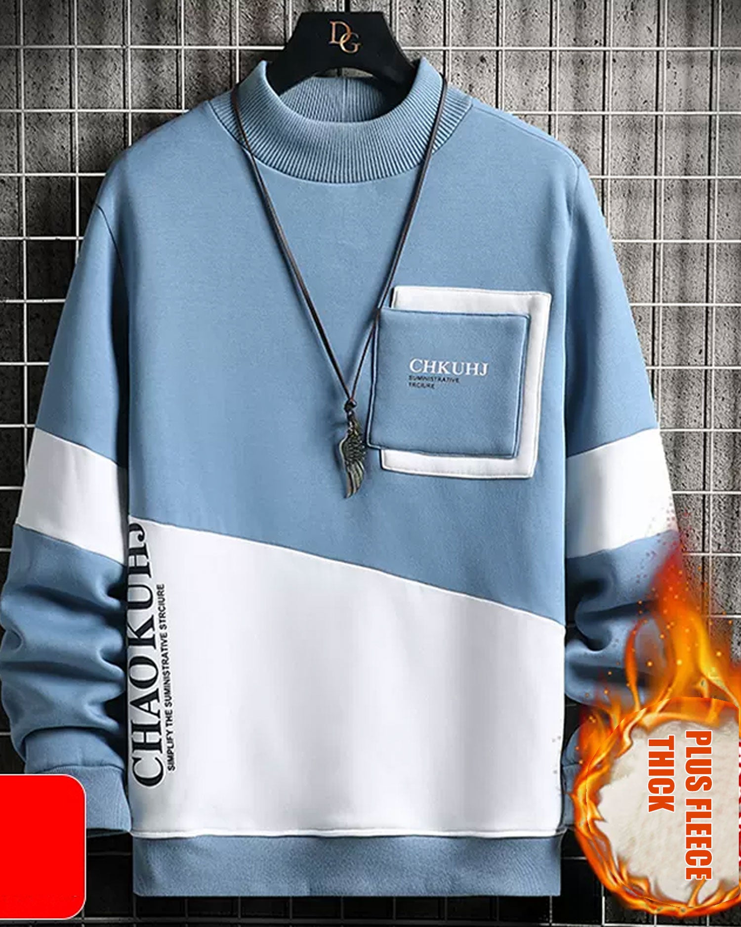 Wide Ribbed Crewneck Sweatshirt - Dusty blue, XL image