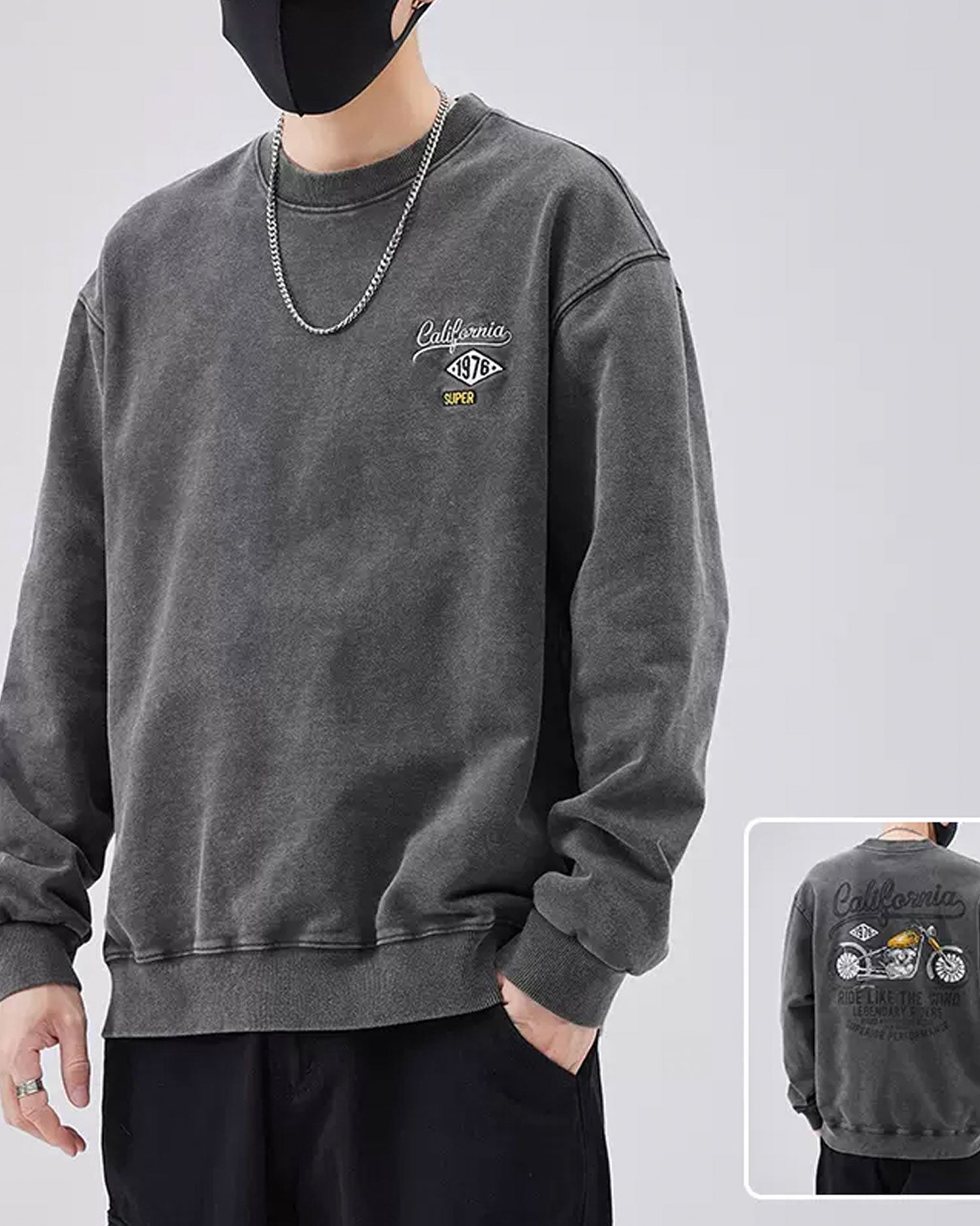 Vintage Crewneck Cotton Sweatshirt - Ash, XXL image