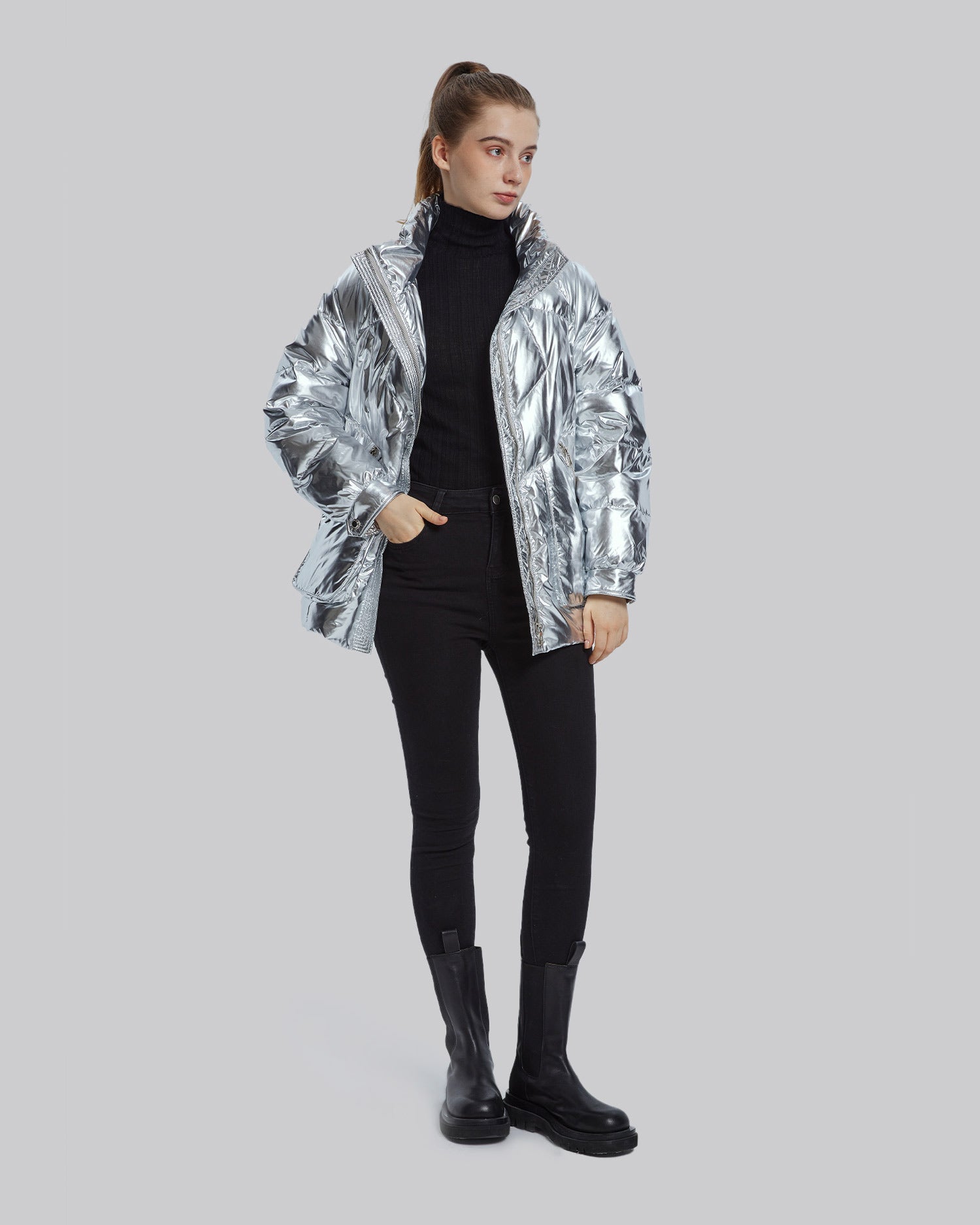 Duck Down Puffer Jacket - Silver, M image