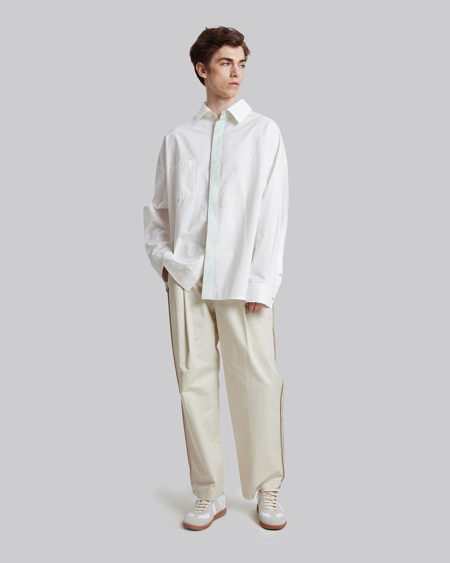 Dyed Placket Cotton Shirt - White, M image
