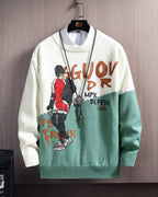 Printed Colorblock Knit Jumper - Turquoise, XXL image