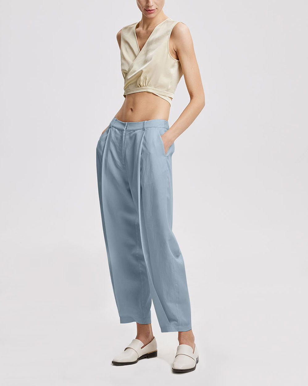 Linen Tapered Pants - Baby blue, M image