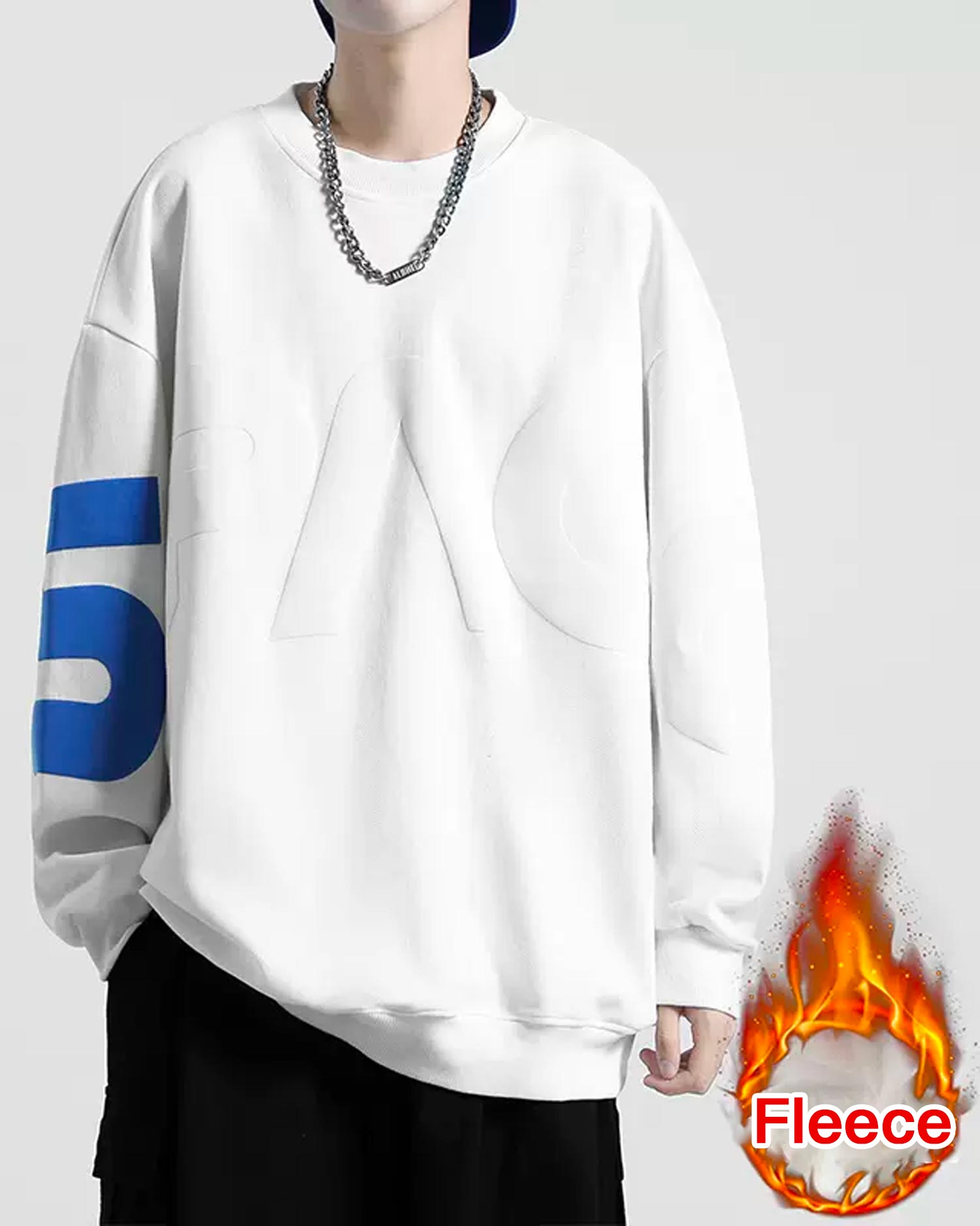 Fleece Lined Letter Sweatshirt - White, M image